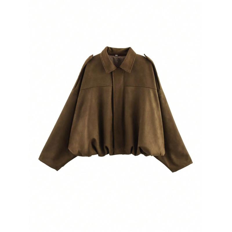 Damen Kurze Pilotenjacke Frühling/Herbst/Winter Jacke Locker Langarm Reißverschluss Retro Jacke Damen Neue Jacke L braun