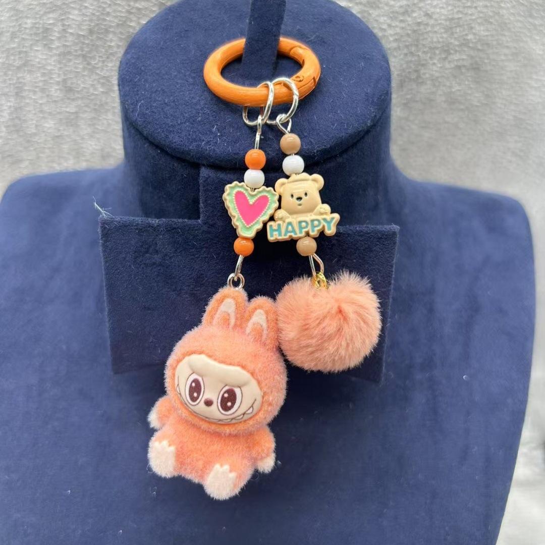 Neuer Labubu Plüsch Mini Schlüsselanhänger Anime Cartoon Schlüsselanhänger Anhänger Kawaii Handy Rucksack Dekoration Autoschlüssel Zubehör Geschenke orange