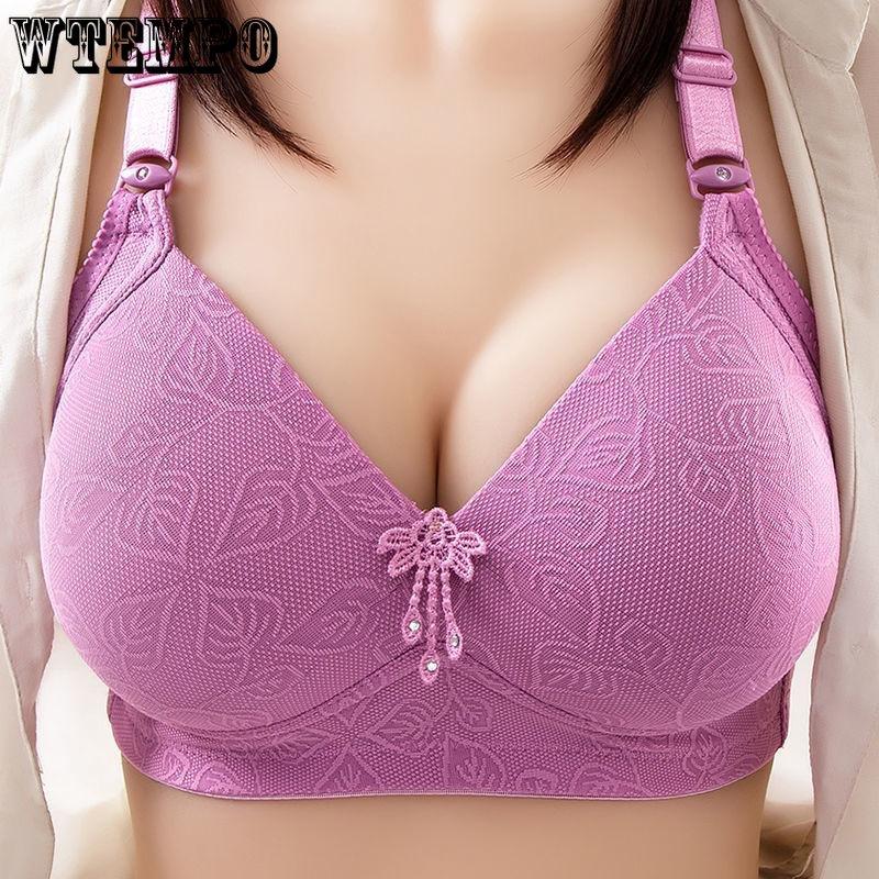 Lila bestickter BH, dünn, süß, sexy, Anti-Durchhängen, Sammeln von Hilfsmilch, konvergenter Typ, kabellose Damenunterwäsche, einfacher, lässiger Stil 46/105 violett