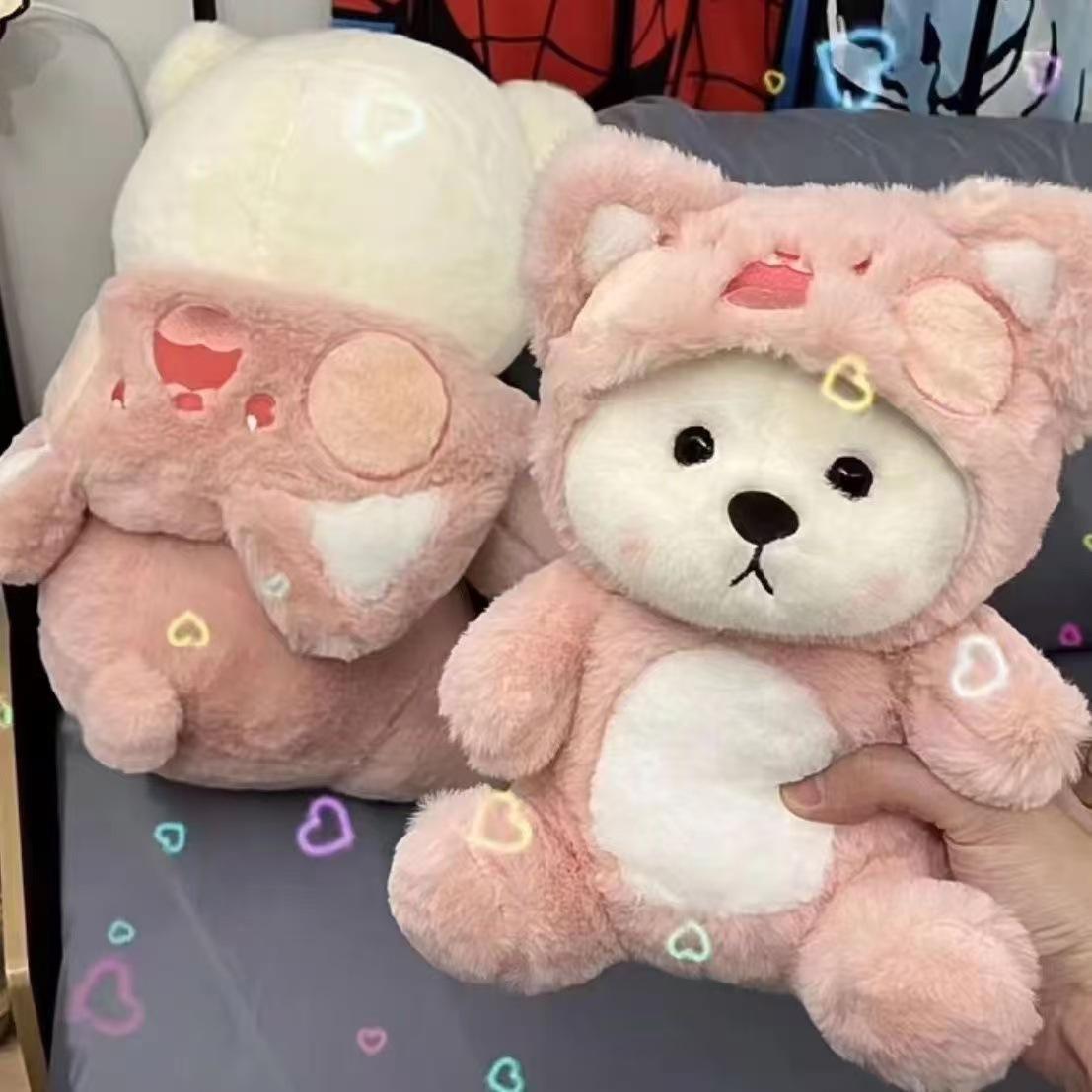 Lena Bär Cross-Dressing Kritzelkatze Kleiner Bär Stoffpuppe Plüschtier Kreative Puppe Schlaf Geburtstagsgeschenk Kissen 28cm