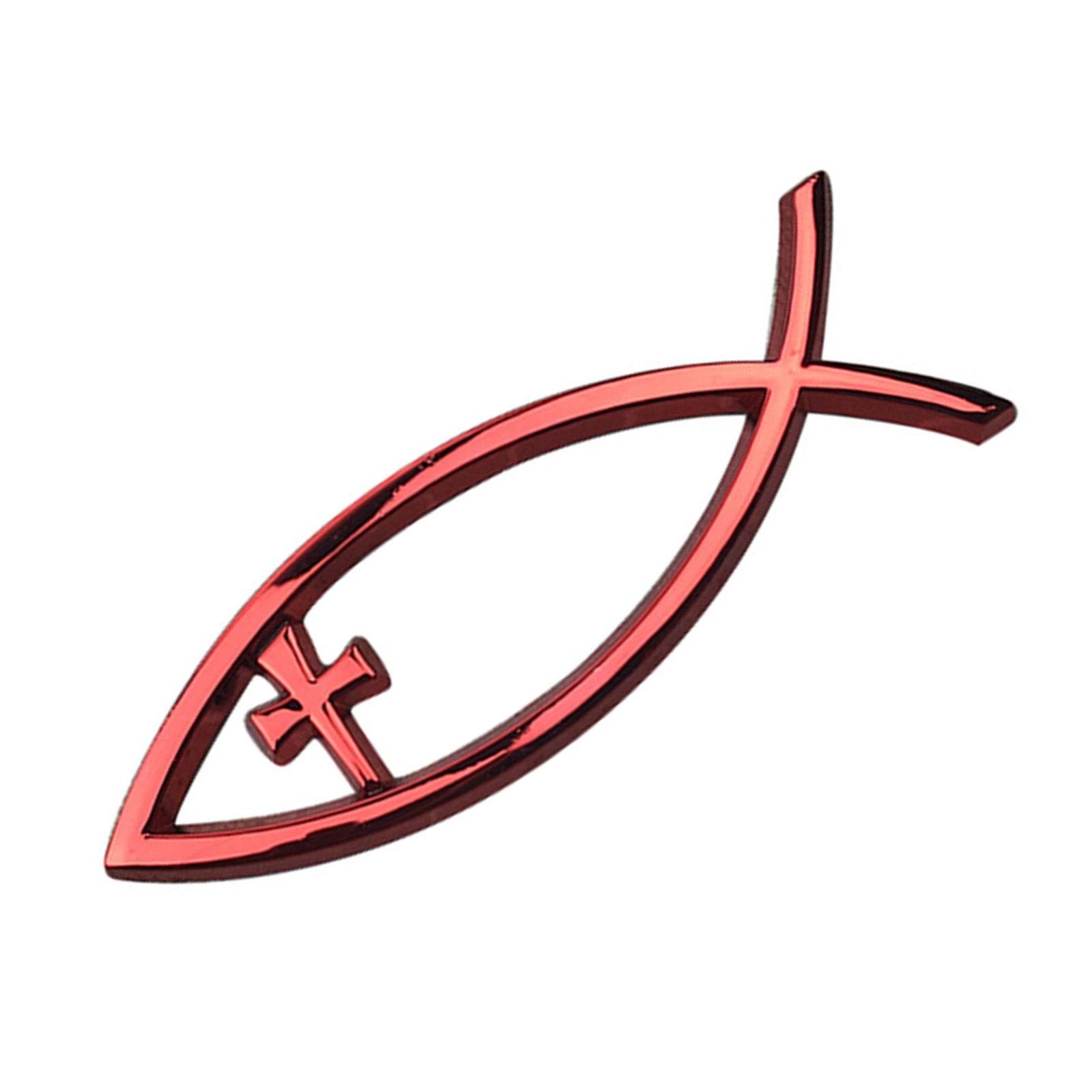 Religiöses Kreuz, Autofensteraufkleber, wasserdicht, Jesus-Fisch-Abzeichen, christlicher Ichthys-Fisch-Aufkleber für Laptops und Kühlschränke rot