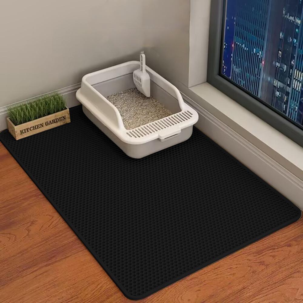 60CMX90CM Katzenstreumatte Wasserdicht Doppelschichtig Haustier Katzentoilette Matte Haustiermatte Rutschfest Sand Katze Waschbare Matte Haustier Sauber 60X90CM schwarz
