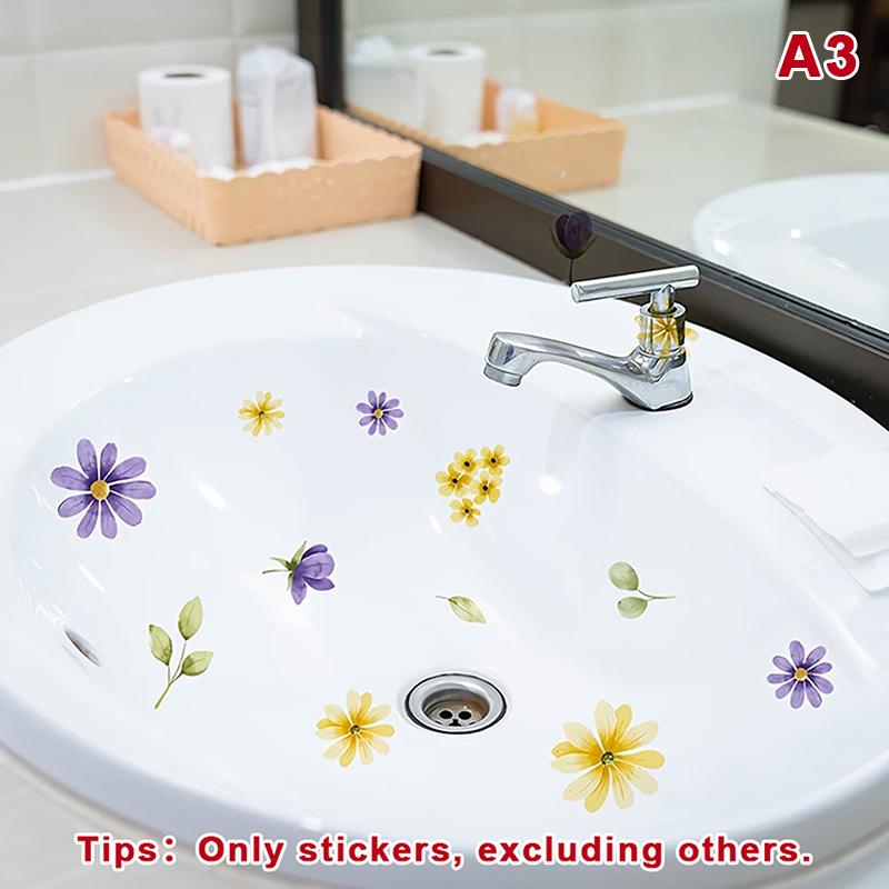 Glückskarpfen und Blumen Waschbecken Aufkleber Selbstklebend Wasserdicht Abnehmbar Badezimmer Aufkleber, Wand Badezimmer Waschbecken Aufkleber Heimdekoration A3