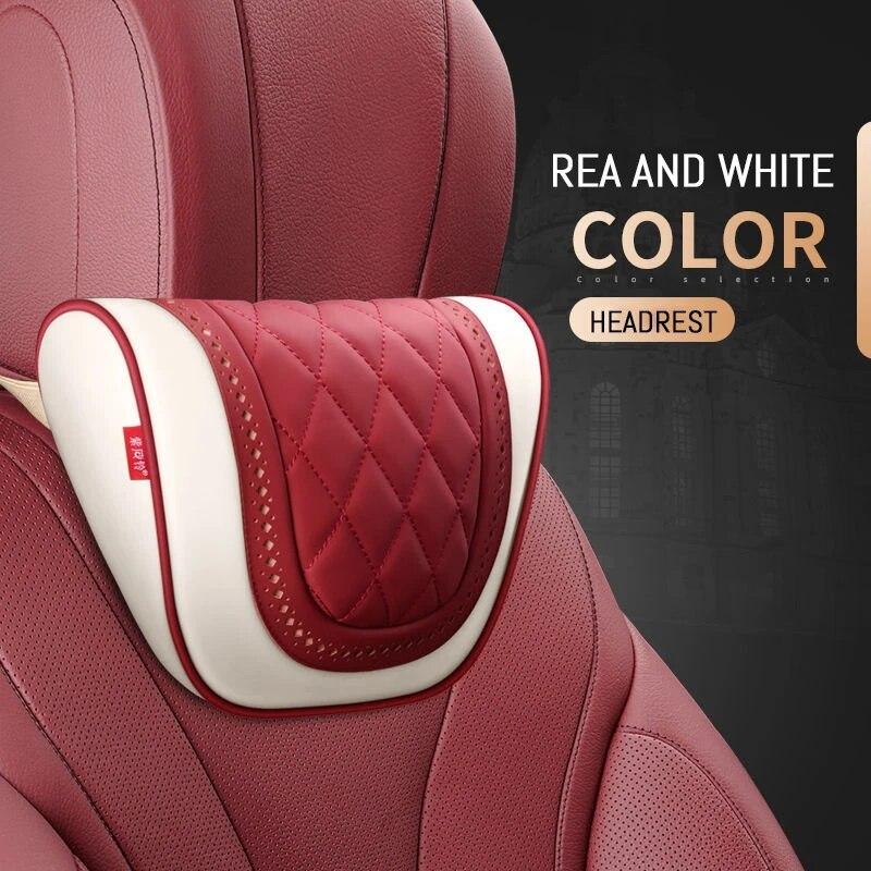 Napa Leder Maybach S-Klasse Design Auto Nackenkissen Auto Reise Nackenstütze Kissen Sitz Nackenstütze Auto Innenraum Beige Red-1pcs