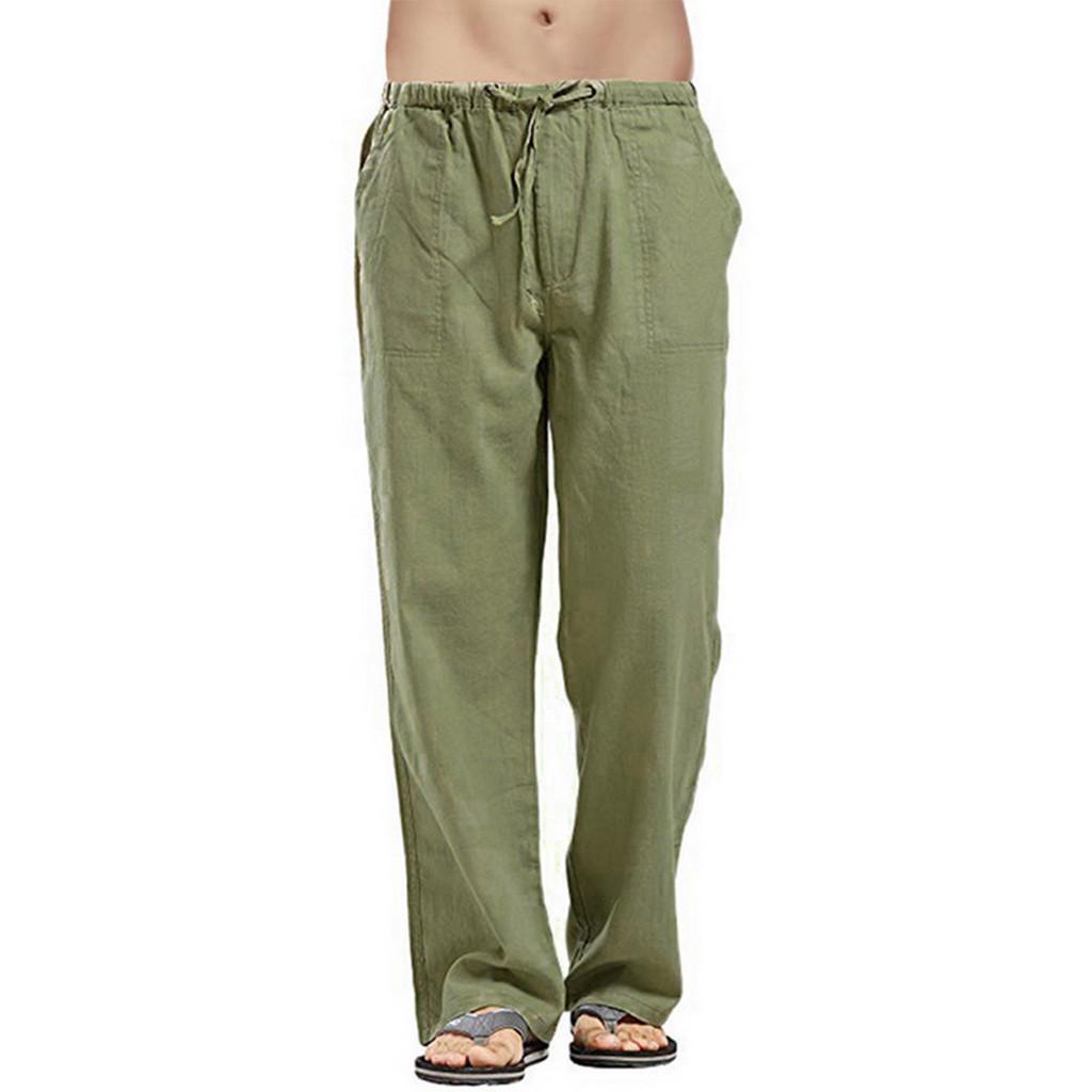 Sommer Leinen Breite Männer Hosen Koreanische Hosen Oversize Bettwäsche Streetwear Männlichen Frühjahr Yoga Hosen Casual Männer Kleidung Jogginghose S grün
