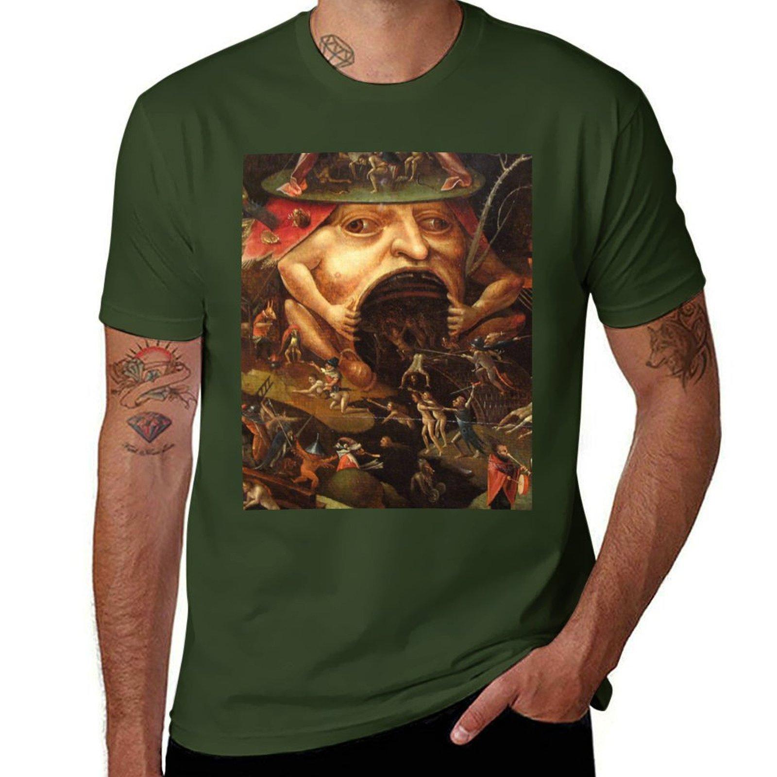 Einblick in die Hölle 3 Von Hieronymus Bosch T-Shirt Sonderanfertigungen Shirts Grafik-T-Shirts Koreanische Mode Schlichte Herren Grafik-T-Shirts S armee grüne