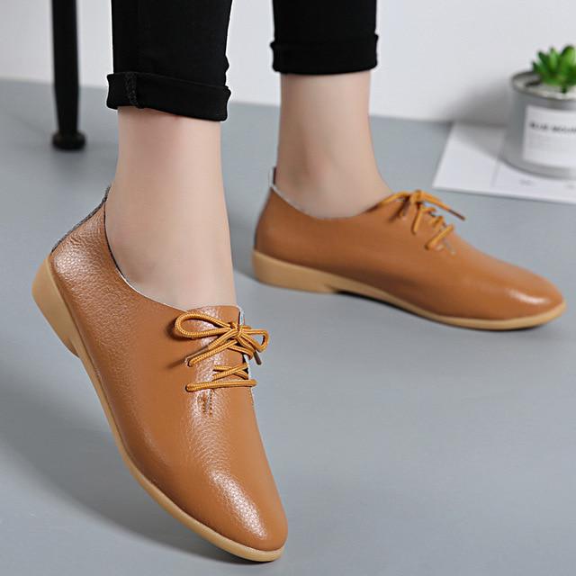 Echtes Leder Sommer Faulenzer Frauen Casual Schuhe Mokassins Weiche Spitz Damen Schuhe Frauen Wohnungen Schuhe Weibliche 40 hellbraune