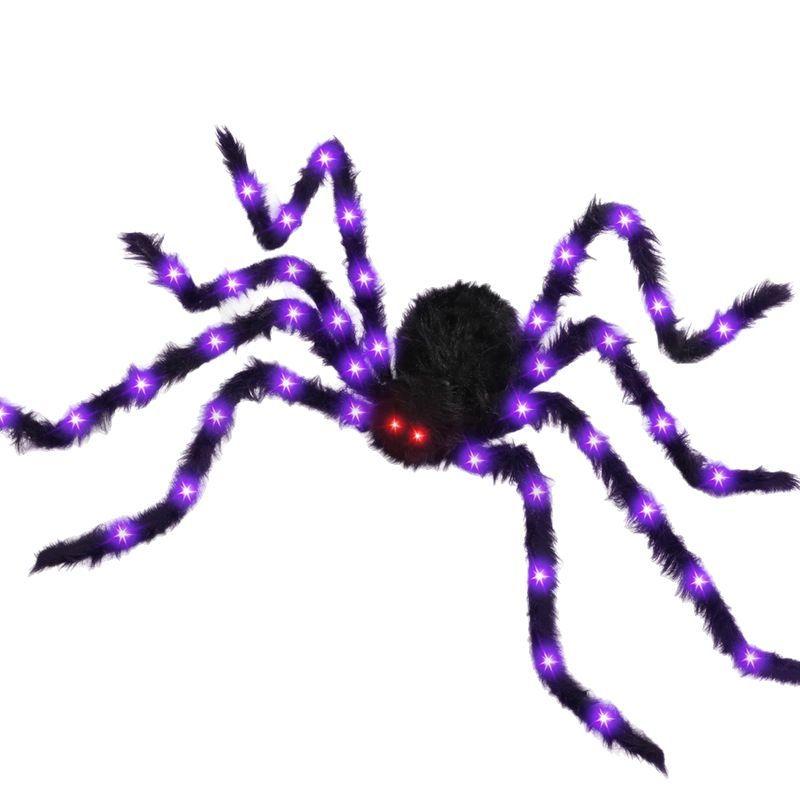 200cm Leuchtende Plüsch Riesenspinne für Halloween - Realistisches Design Perfekt für Outdoor-Garten, Spukhaus, Escape Room & Partydeko purple