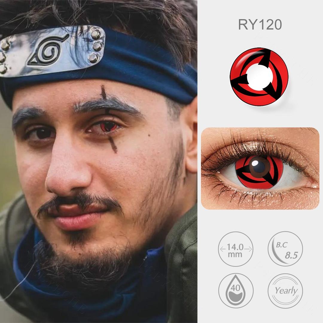 Pseyeche (-1,00~-6,00) White Out Halloween-Kontaktlinsen mit Rezept Sharingan Rinnegan Cosplay farbige Linsen mit Dioptrien Myopie-Augenlinse -6.00