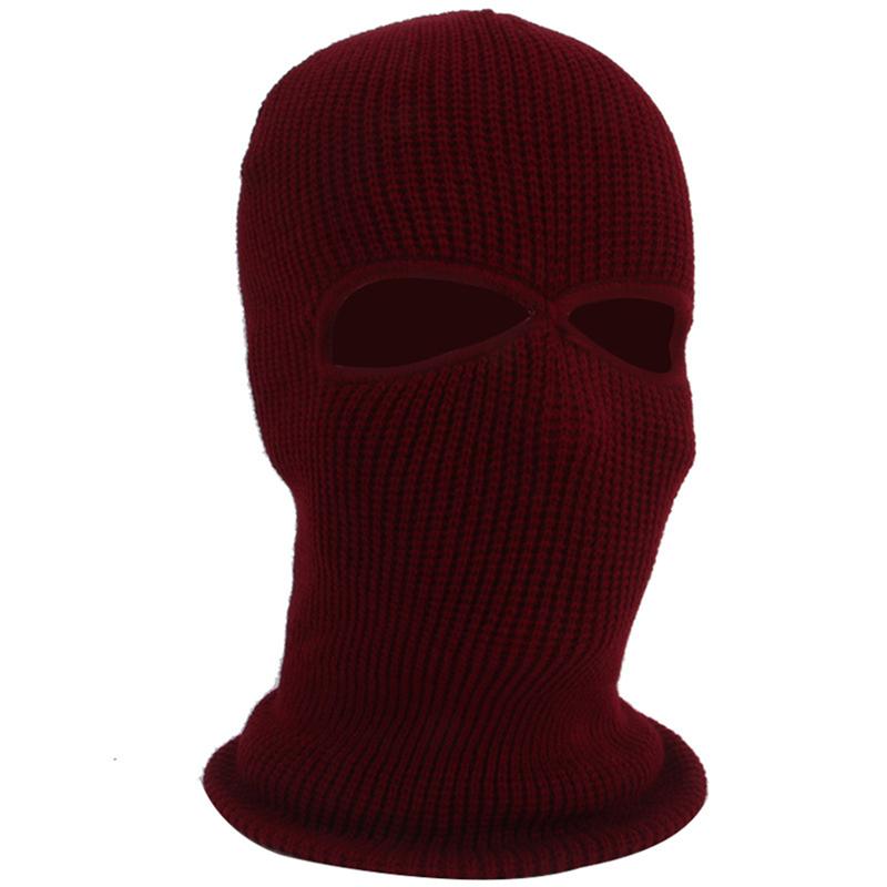 18 Farben Vollgesichtsmaske Drei 2-Loch-Balaklava-Mütze Winter Ski Radsportmaske Mütze Schal Warme Gesichtsmasken wein rot