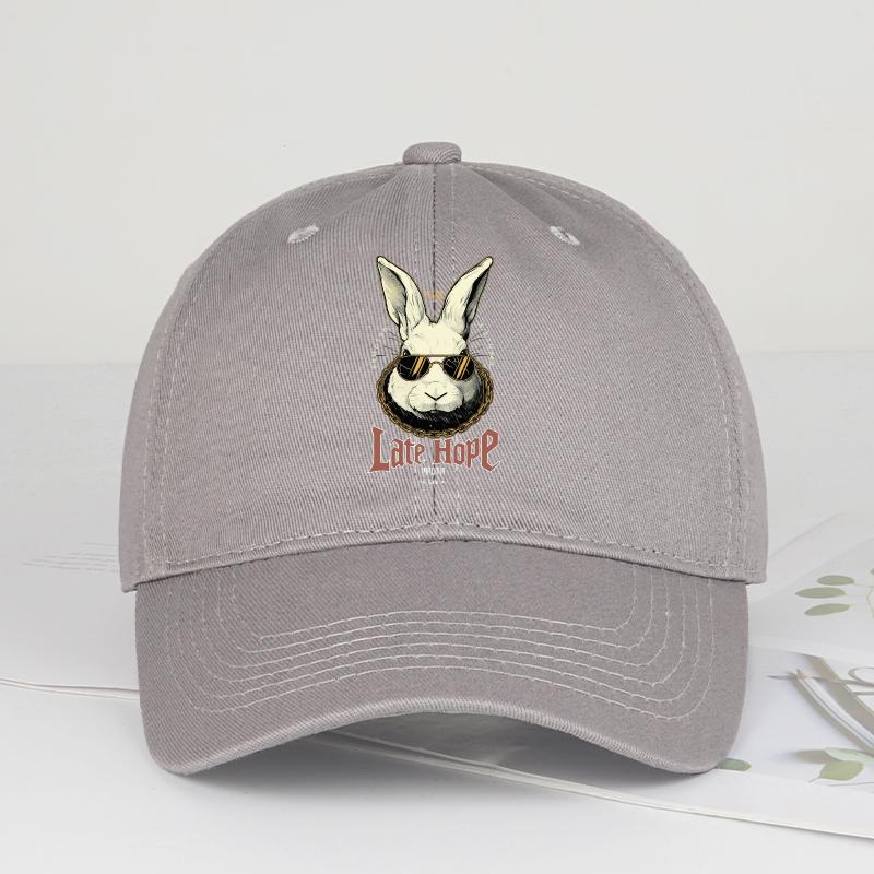 „Late Hare“ Süße Hasen-Baseballkappe Verspielter Retro-Stil Perfekt für den täglichen Weg zur Arbeit & Spaziergänge im Freien Tierliebhaber & Weihnachtsgeschenke gray