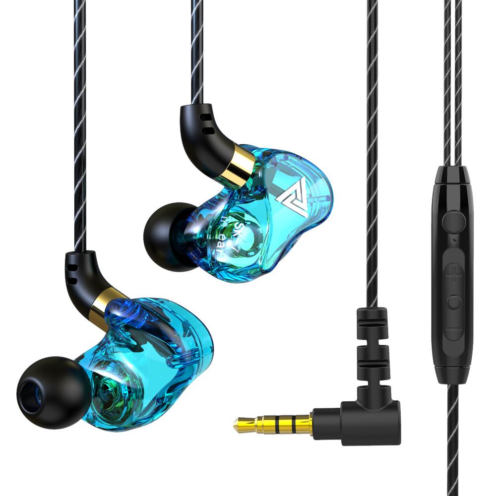 QKZ SK7 Dual Drive HiFi Wired Kopfhörer Super Bass Kopfhörer Sport Headset Musik Kopfhörer Rauschunterdrückung Ohrhörer für Xiaomi himmelblaue