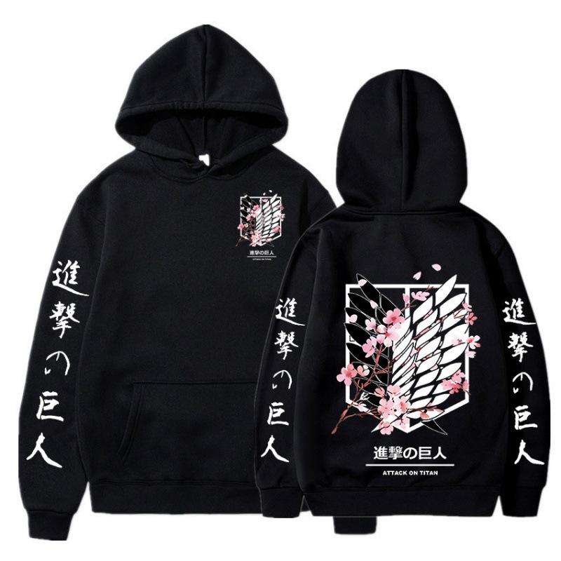 Japanischer Anime-Kapuzenpullover im Angriff auf Titan-Stil mit Grafikdruck, Harajuku, Streetwear, Unisex, Streetwear M schwarz