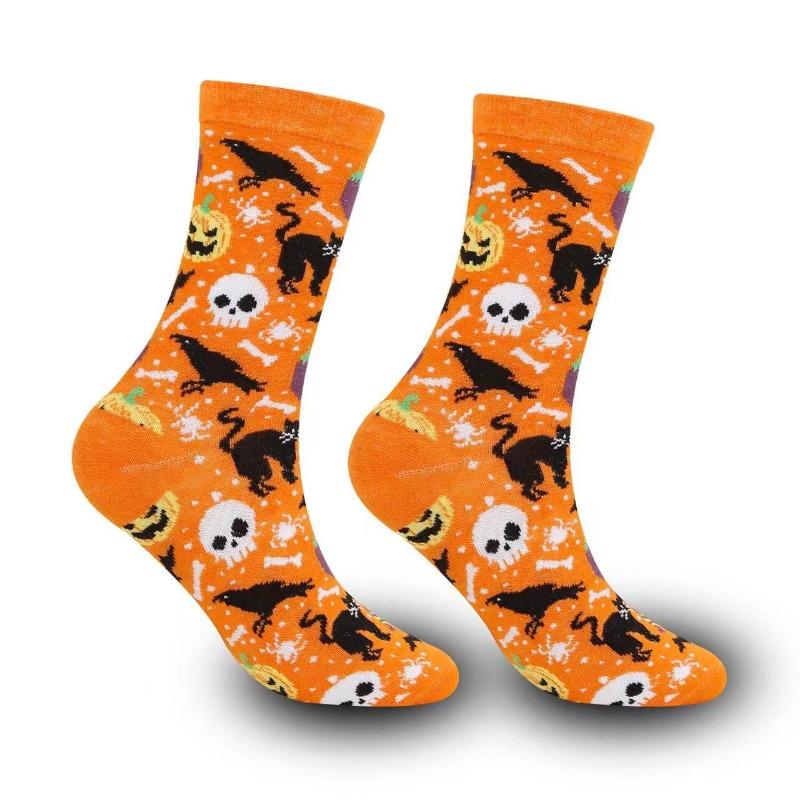 Halloween Damensocken Persönlichkeit Harajuku Warme Socken Einfache Lange Socken Mode Frühling Herbst für Frauen Männer Mittellange Socken one size orange