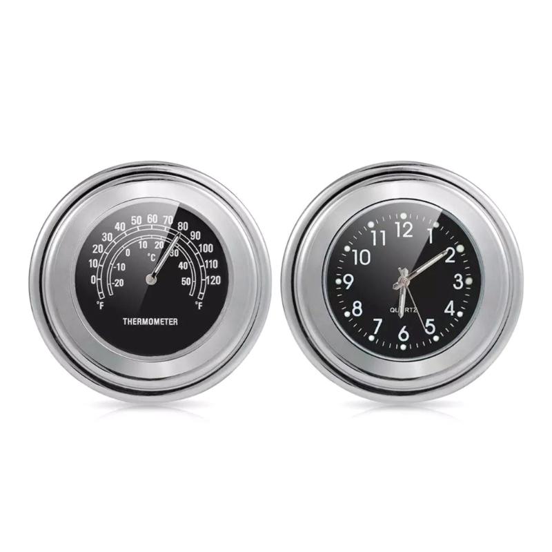 Motorrad-Uhr-Thermometer, wasserdichte Lenkeruhr, Aluminium, Motorrad-Lenkeruhr, Temperaturanzeige schwarz