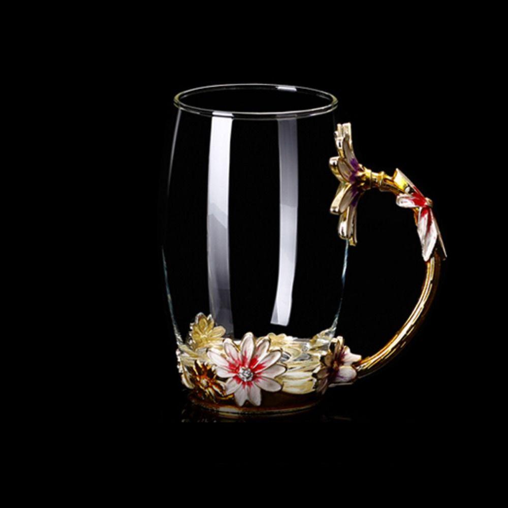Emaille-Blumen-Teetassen-Teller-Set, elegantes Blumen-Teetassen-Set, ausgefallene Glas-Kaffeetassen, Mutter-Geschenk Hight Cup
