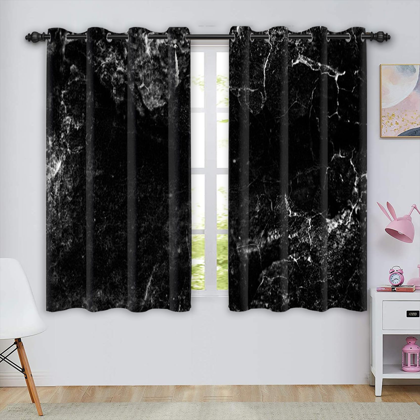 Marmor Vorhänge Jungen Mädchen Geometrie Abstrakte Kunst Verdunkelungsvorhänge Vorhänge Kinder Schlafzimmer Wohnzimmer Küche Fenster Vorhänge W55 X H120cm X 2&Grommet Top