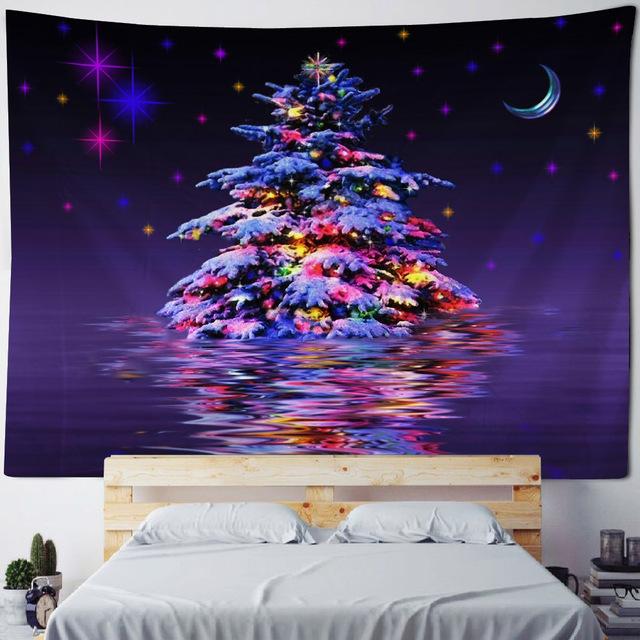 Weihnachtsdekoration, Wandteppich, Wandbehang, Schnee, Weihnachtsbaum, Heimdekoration, bedruckter Hintergrund, Stoff, Festival-Wanddekoration 150x150cm