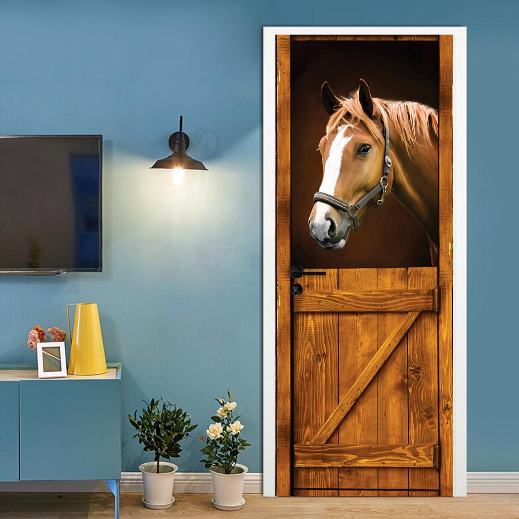 2 teile/satz Pferd Scheune Tür Kunst Wandbild Aufkleber Wohnzimmer Schlafzimmer Schiebetüren Wohnkultur Schälen und Stick Wasserdichte Kunst Tapete 47.5cmX215cmX2pcs