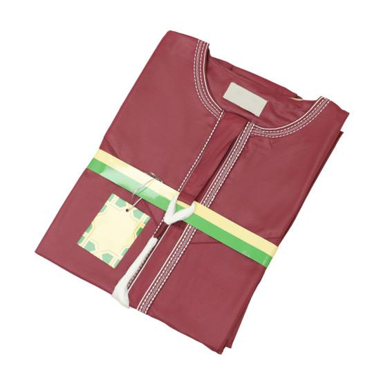 Herren Einfarbiges Abaya Langärmeliges Kaftan-Gewand mit Besticktem Ausschnitt Manschetten Quaste Saudi-Arabisches Islamisches Thobe Kaftan für Islamisches Gebet 56 rot