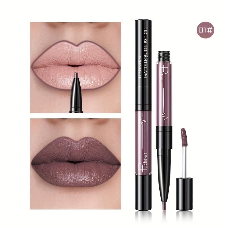 Doppelseitiger Lippenstift + Lippenkonturenstift in 16 Farben, wischfester Drehstift, weicher, matter, lang anhaltender Lippenstift, Geschenke zum Valentinstag 01#