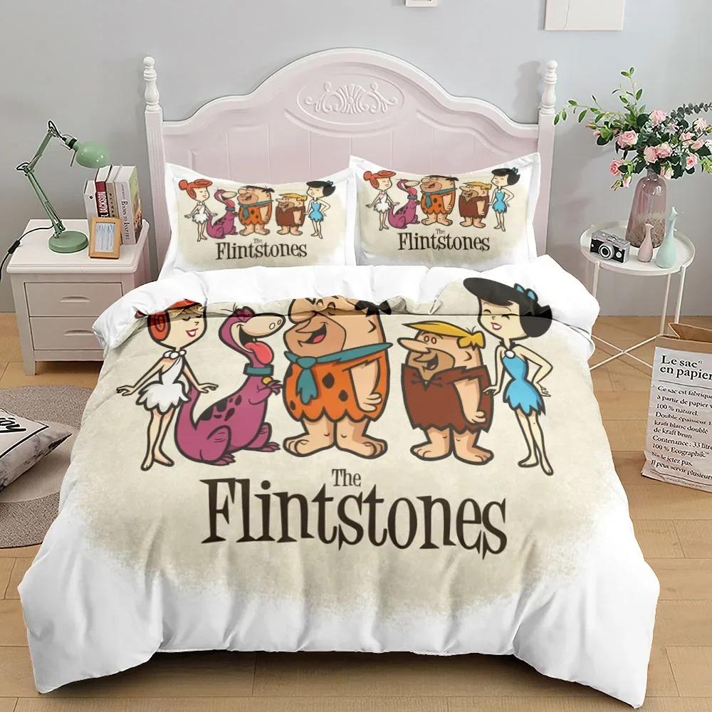 3D Anime Familie Feuerstein Bettbezug Set King Queen Doppel Full Twin Einzelgröße Bettwäsche Schlafzimmer Bettbezug Sets Heimtextilien AU Double 180x210cm