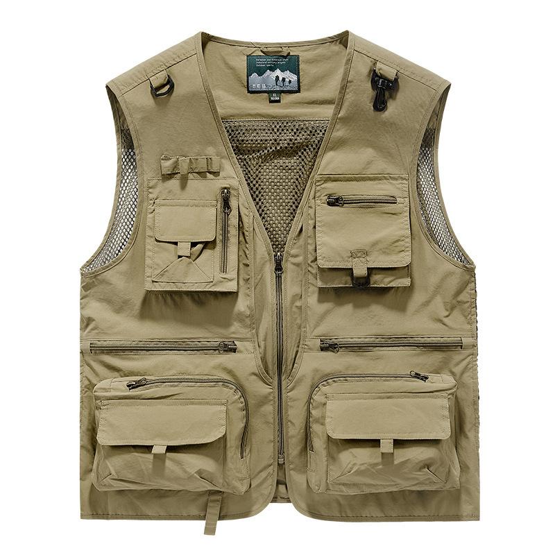 Mode Herren Outdoor Netz Angeln Fotografie Atmungsaktive Westen Jacke Herren Multi-Taschen Westen Klettern Ärmellose Jacken 4XL khaki
