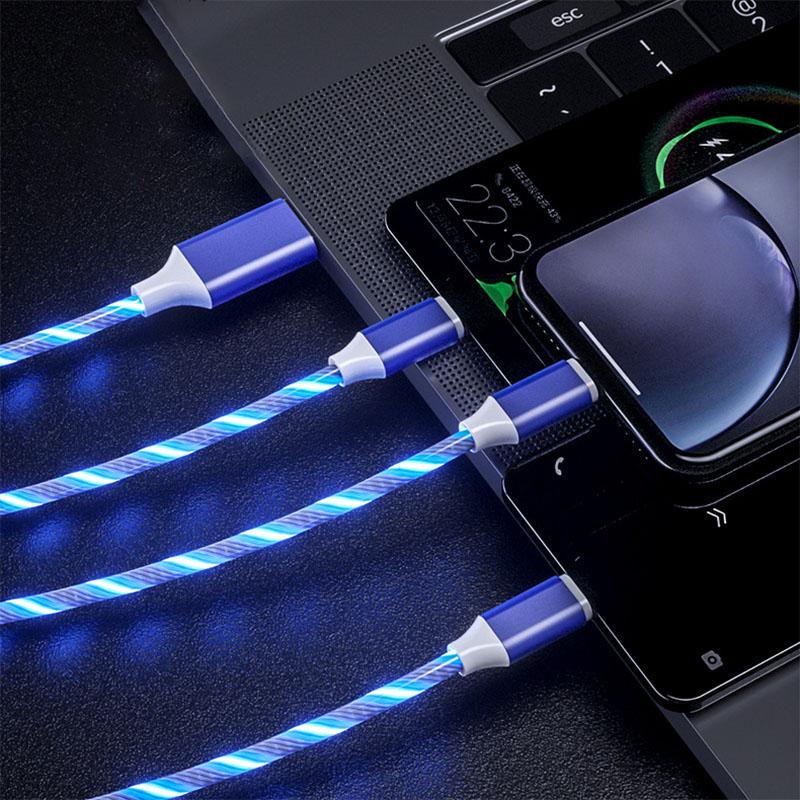 3 in 1 leuchtendes Ladekabel für Android Huawei XiaoMi iPhone Mode Licht Ladekabel 3A Schnellladung blau