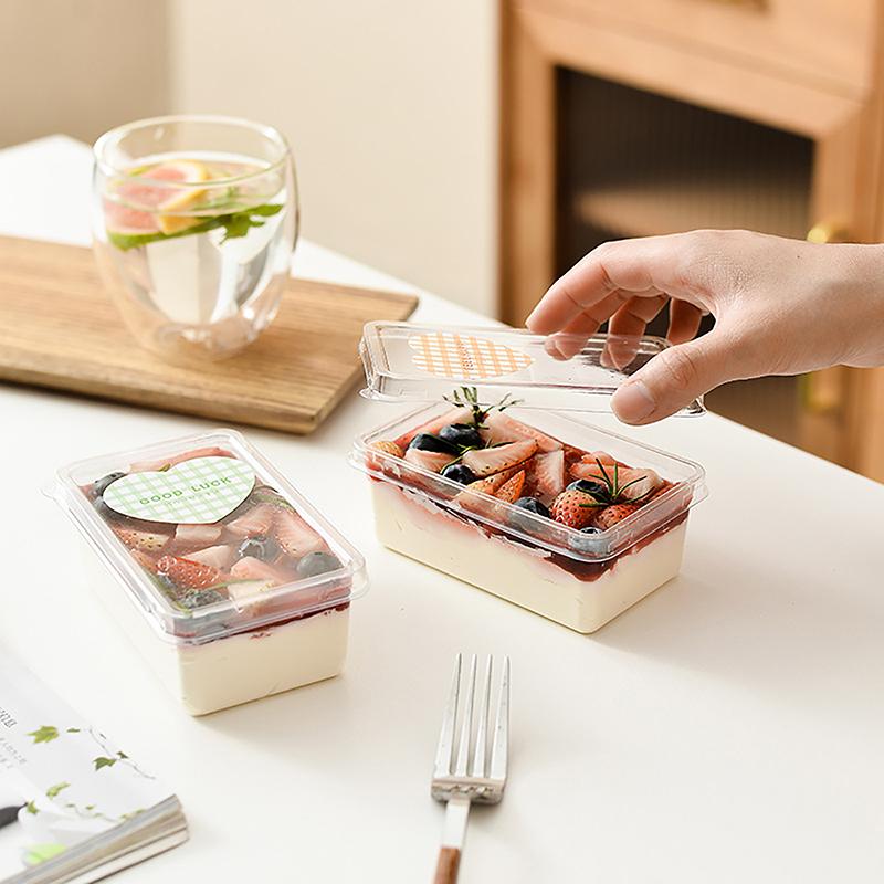 10 Stück Transparente Dessertboxen mit Deckeln Kunststoff Klappdeckel zum Mitnehmen Behälter Lebensmittelverpackungsboxen für Kuchen Kekse Salat Essen 1