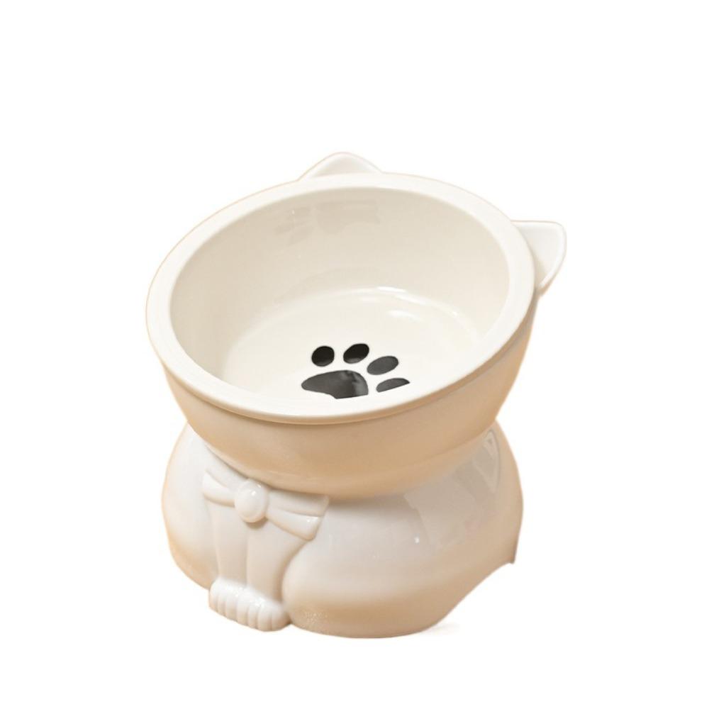 Keramik Haustier High Foot Bowl Niedliche Haustier Trinkschale Hundefutter Fütterung Becken Nackenschutz weiß