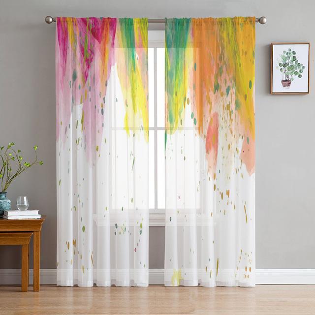 Regenbogen Vintage Holzmaserung Tüll Vorhänge für Schlafzimmer Fenster Vorhang Luxus Cafe Hotel Dekor Hause Wohnzimmer Sheer Vorhänge 1 PCS W250XH250cm
