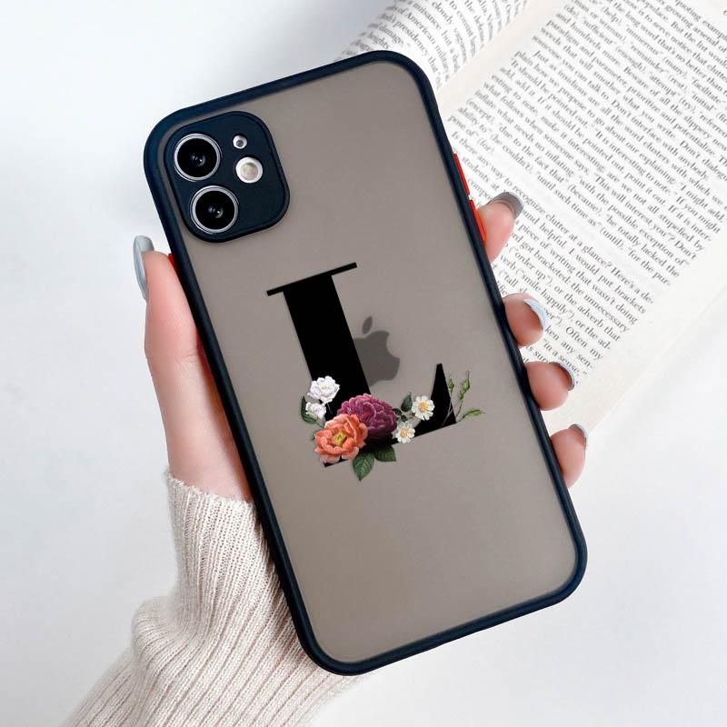 Handyhülle für iPhone 11 12 Hülle für iPhone 13 Hülle für iPhone Xs Max Cover 3D Schwarzer Buchstabe Blume Transparente Handyhülle iPhone X(XS)