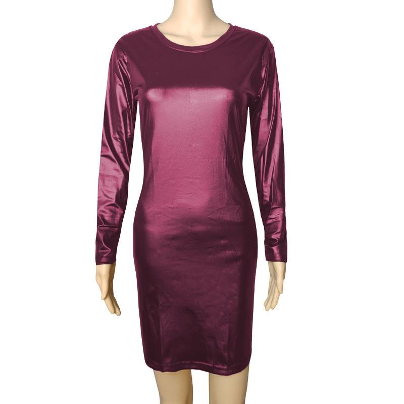 Europäische und amerikanische Damenkleider aus Kunstleder, modisches, langes, kurzärmliges Wickelkleid XXL pink
