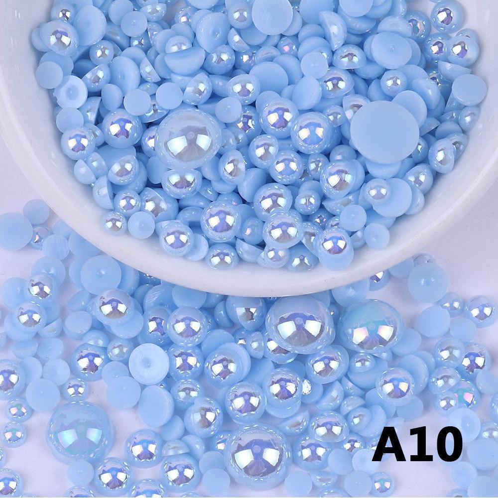 Zufällige Mischung, 3–10 mm, AB-Farbe, halbrund, ABS-Perlen, Imitationsperle, Flatback-Perlen für DIY-Nageldekoration, Schmuckherstellung A10