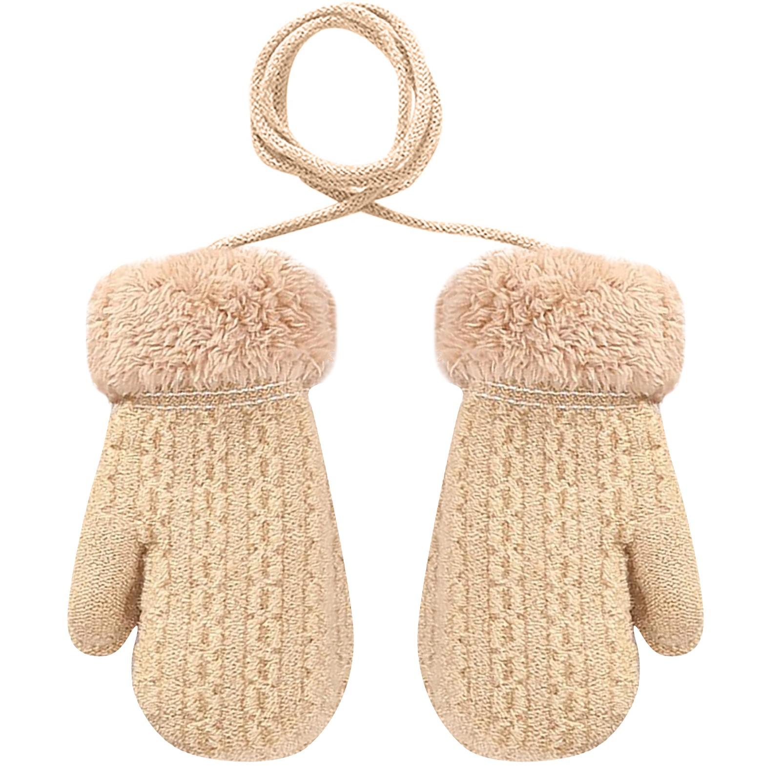 (Beamer)Kleinkind Baby Jungen Mädchen Winter Gestrickte Handschuhe Kinder Cartoon Verdickte Warme Handschuhe One Size beige