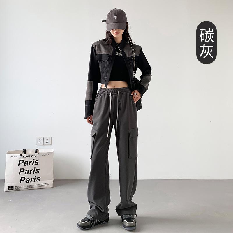 Graue Arbeitshose, lässige Wintersporthose für Damen, lockere und plüschige Hose mit weitem Bein für Damen XL