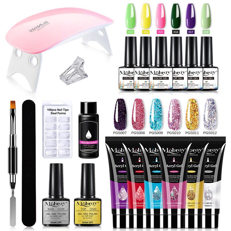 54W Polygel-Set, Nagelset, Maniküre-Set mit LED-Nagellampe, 20.000 U/min Nagelbohrmaschine, 18/6 Farben, Poly-Verlängerungs-Nagelgel-Set