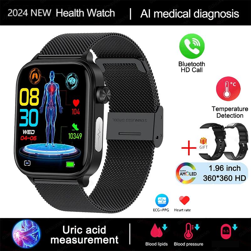2026 Neue Smartwatch EKG+PPG Gesundheitsdiagnose Herren Damen Uhr Blutdruck Smartwatch Silicone+leathe+mesh