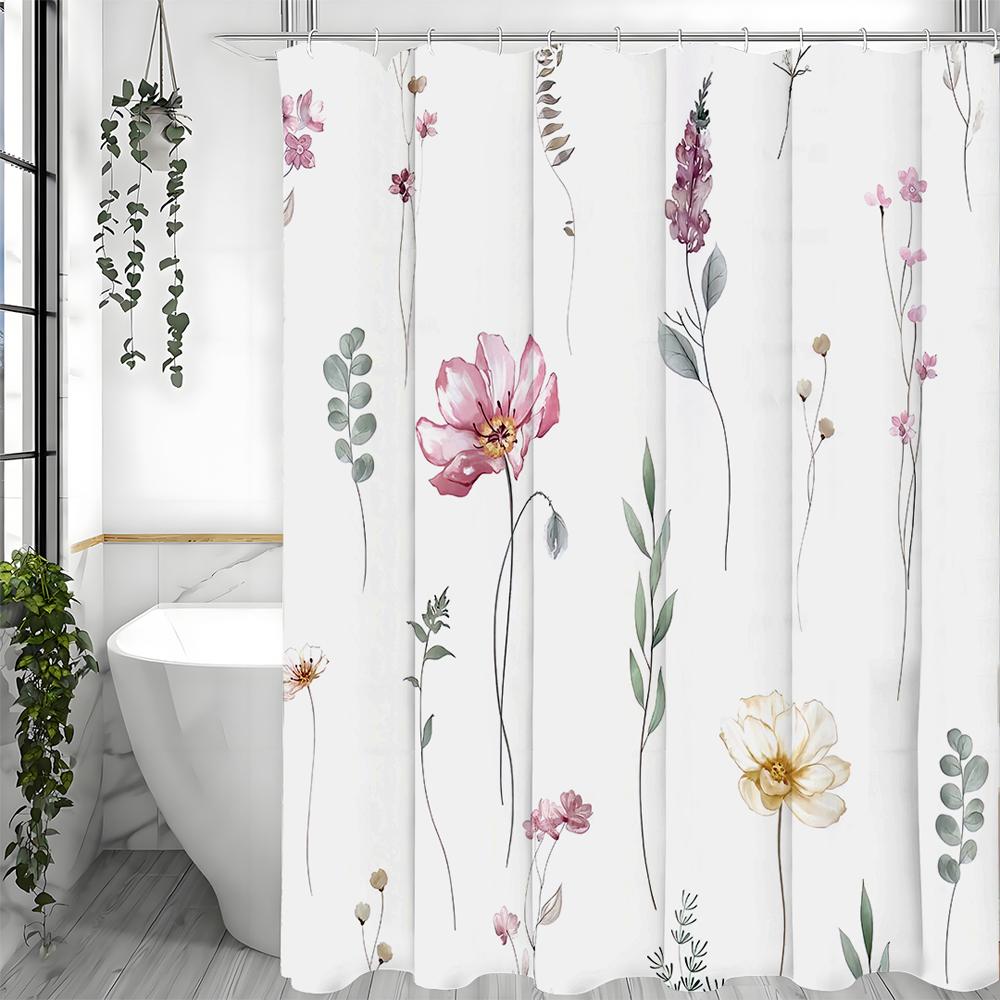 Aquarell Blumen Duschvorhang, Badezimmer Dekorativer Duschvorhang, Wasserdichter Duschvorhang mit Haken 200*180cm