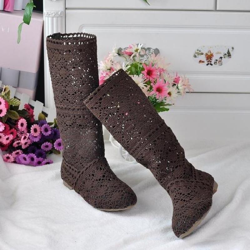 2025 neue Frühling Spitze hohl Martin Stiefel Einzelstiefel flache hohe Stiefel Netzstiefel coole Stiefel Lochschuhe Damenstiefel single layer braun