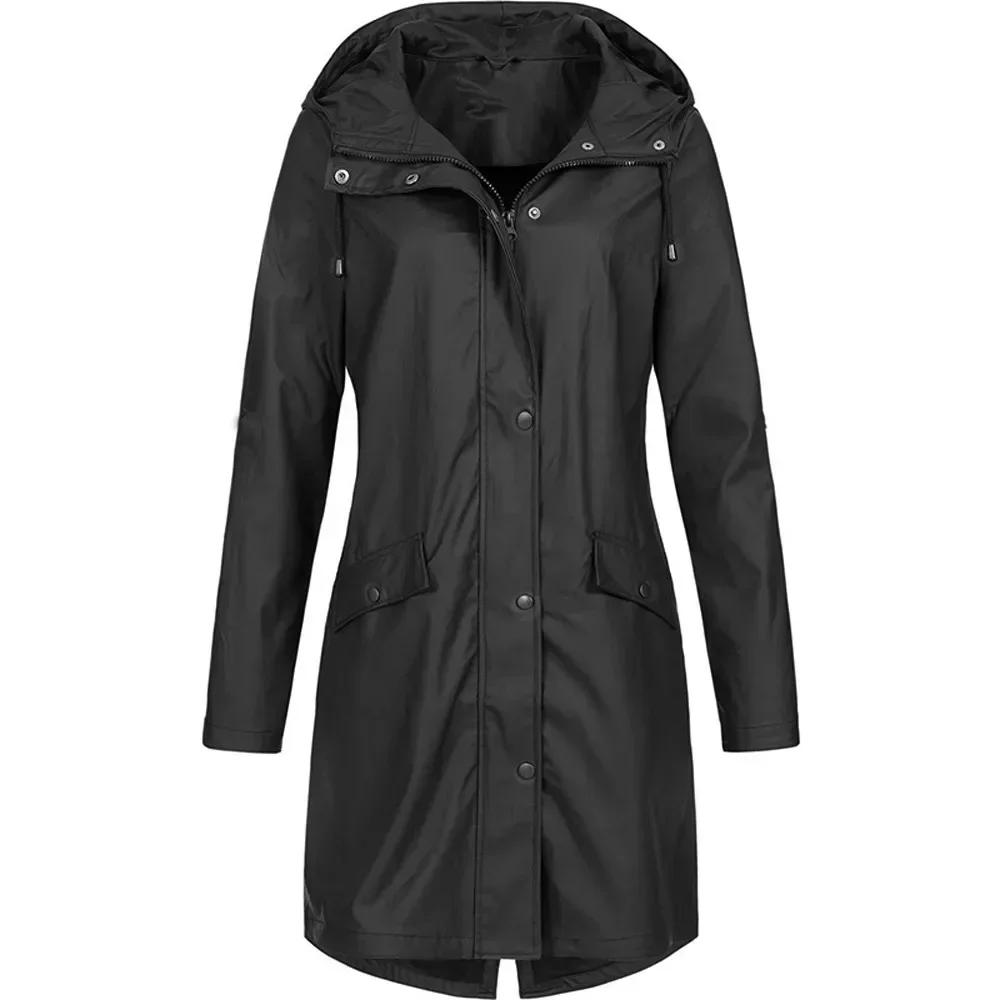 Wasserdichter Regenmantel Lange Regenmäntel Jacke Wasserdichte Regenmäntel Feminina Geschenke Outdoor Fahrradfahren Bergsteigen Jacken Damen XXL schwarz