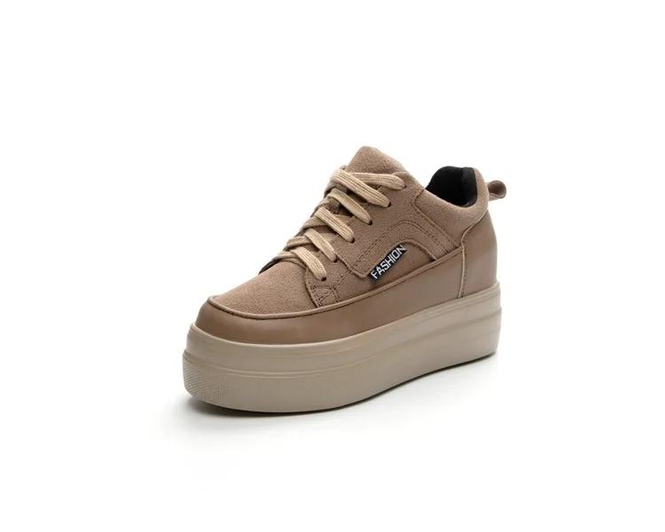Mode 8 cm Echtes Leder Kuh Wildleder Plattform Keil Frauen Mode Chunky Turnschuhe Frühling Herbst Casual Frauen Versteckte Heels Schuhe 35 leichte braune