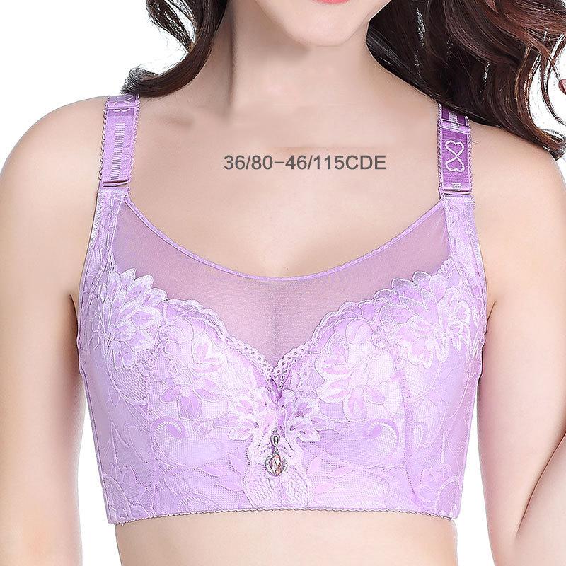 Sexy, große Yards, dünner Abschnitt des BHs, Busting Poly, tiefer V-Ausschnitt, sexy, verstellbar, bequem, DE-Cup, Spitzenrand-Unterwäsche 36/80D licht lila