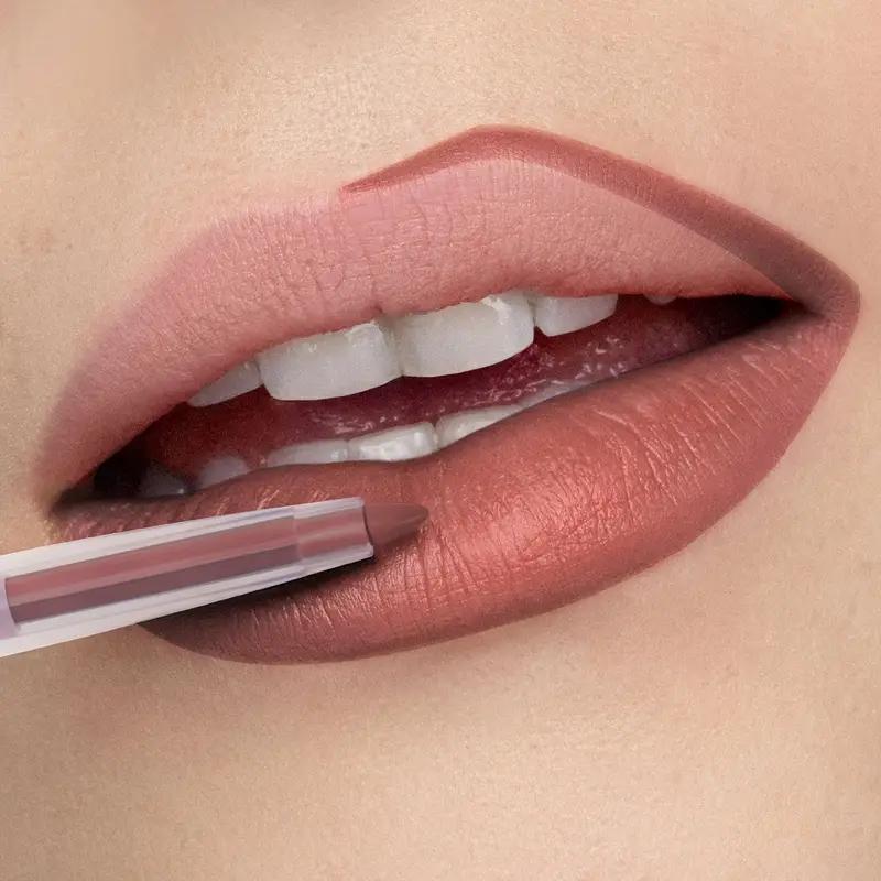 2-in-1 Lipliner Wasserdicht Langlebig Matte Lippenstift Bleistift Nude Rosa Lila Lippen Umriss Make-Up Crayon Stick Lip Tint Linie kosmetische 02