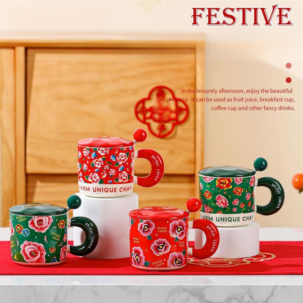 Kreative personalisierte Tassen-Souvenirs Nordosten Große Blume Keramiktasse Geschenke Haushalt Kaffeetasse Paar Wasserbecher Nationaler Trend 400ML orange