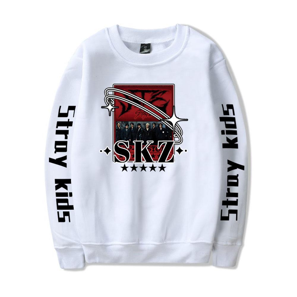 Mode Stray Kids Kpop Rundhals-Pullover Männer/Frauen Harajuku Hoodie Streetwear Sweatshirts Mode-Oberteile Lässige Teenager-Kleidung M weiß