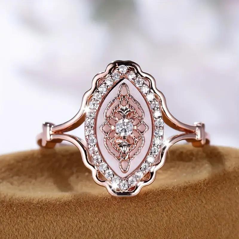 Böhmischer Ring mit eingelegter künstlicher Muschel, 14 Karat vergoldet, luxuriöser Party- und Urlaubsring für den Alltag 9 rose gold