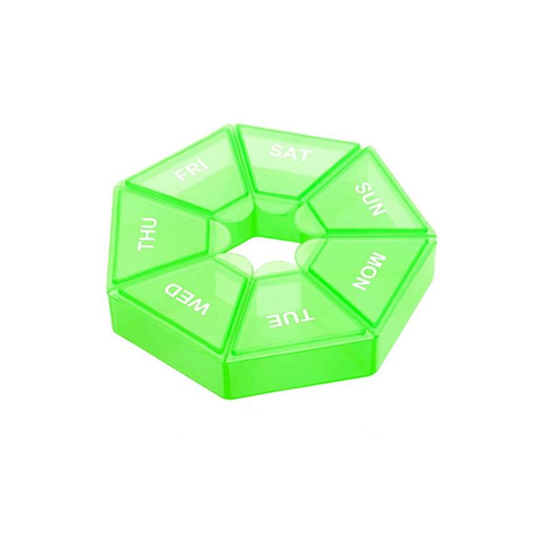 1Pcs Pille Fall Kunststoff 7 Tage Tablet Candy Box Tragbare Lagerung Tablet Halter Reise Veranstalter Pille Dispenser Container grün