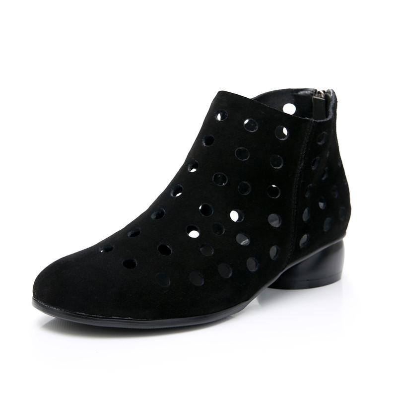 Kurzstiefel Damen Echtleder Sandalen Dicke Absätze Aushöhlungen Damenschuhe 2025 Neu Frühling Sommer Rindsleder Damenschuhe 34-43 41