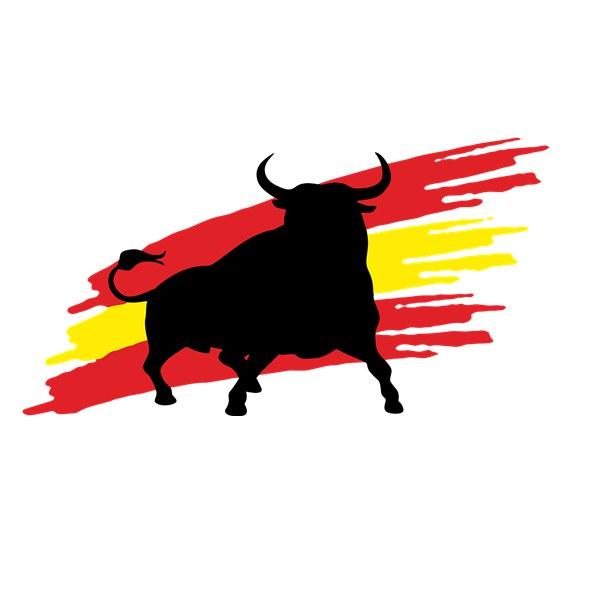Tri Mishki W1353 Stier mit Spanien-Flagge, Autoaufkleber, PVC-Aufkleber, Aufkleber für Motorrad, Auto, SUV, Fahrrad, Laptop, Kühlschrank, Wand, Tür 40cm -XL